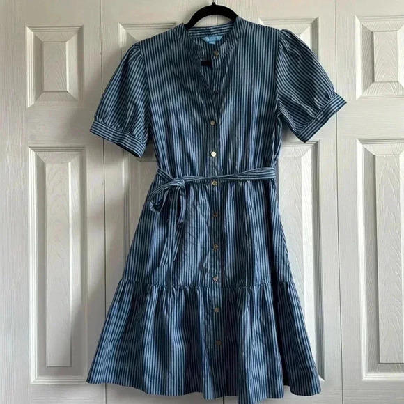 Draper James RSVP Belted Button Front Striped Chambray Dress size S - Picture 2 of 5